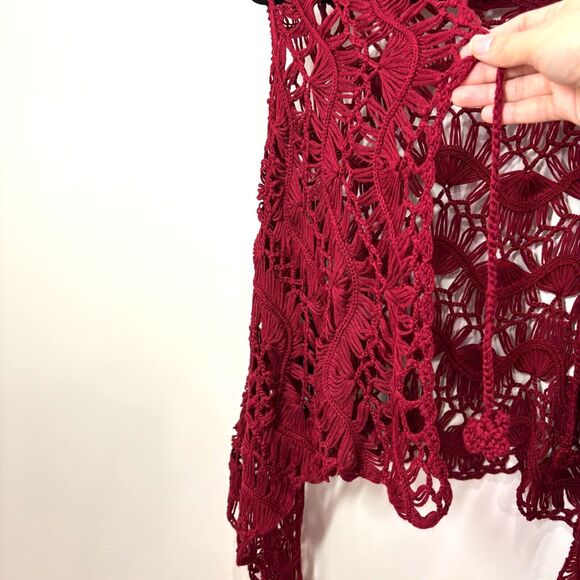 Kaktus Red Open Knit Crochet Kimono S/M Shrug Vest Top Boho Romantic Valentines - Picture 3 of 11